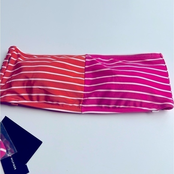 TOMMY HILFIGER Striped Bandeau Bikini Bra Top in Sail Away Striped Dahlia Soft L - Picture 4 of 10